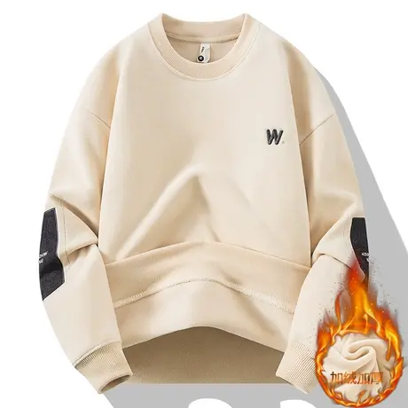 奥粒绒刺绣圆领卫衣男秋冬款潮牌宽松套头上衣服加绒加厚长袖体恤商品大图