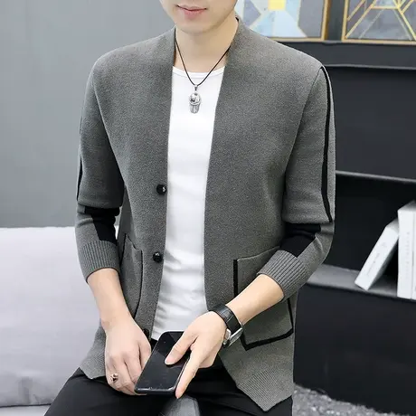 潮流针织开衫毛衣男休闲百搭线衣披风青年时尚拼色短风衣秋装外套商品大图