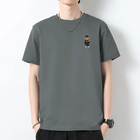 2024新款重磅纯棉t恤男士短袖液氨长绒棉小熊体恤衫夏季全棉半袖商品大图