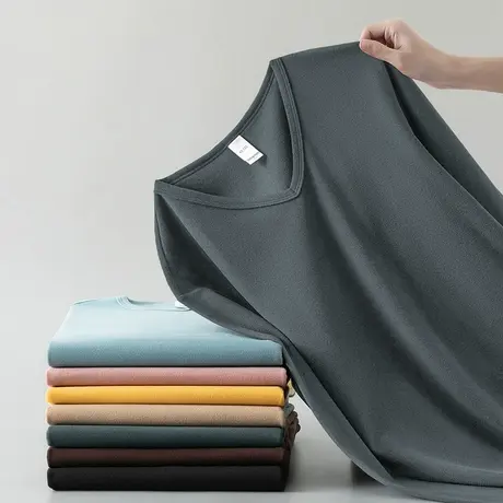 德绒长袖t恤男V领潮流小衫双面绒秋冬季保暖打底衫内搭上衣服体恤商品大图