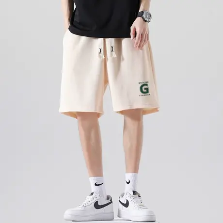 休闲短裤男夏季新款华夫格字母印花直筒中裤男生宽松运动五分裤子商品大图