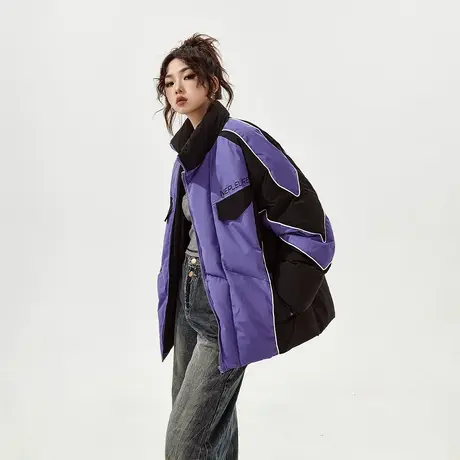 YEP潮牌拼接棉服女加厚冬季外套2023新款复古立领宽松面包服棉衣商品大图