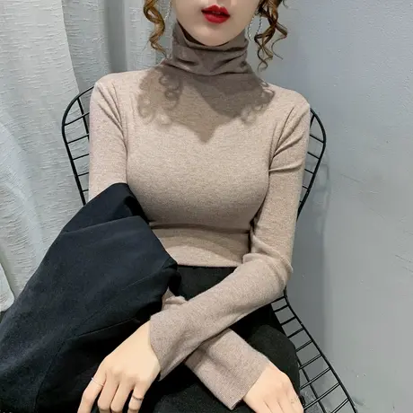 高领毛衣女套头2023秋冬新款修身打底衫内搭上衣堆堆领洋气针织衫图片