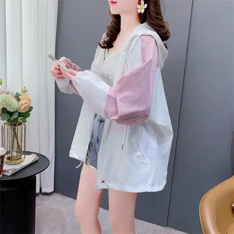 设计感拼色防晒服开衫外套女2023年新款夏季薄款宽松休闲百搭上衣图片