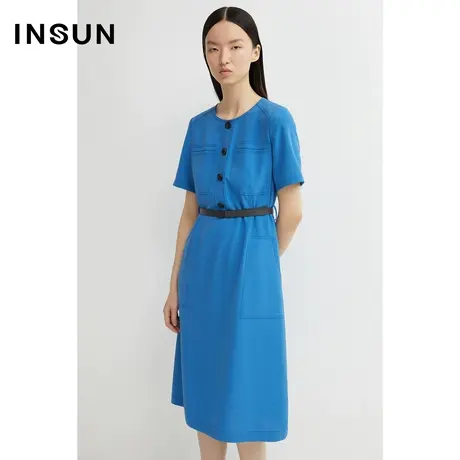 INSUN恩裳夏季口袋克莱因蓝减龄连衣裙图片