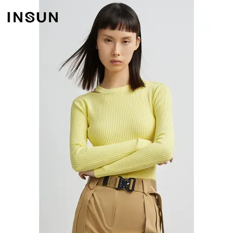 INSUN恩裳秋季弹力打底衫坑条修身毛织衫商品大图