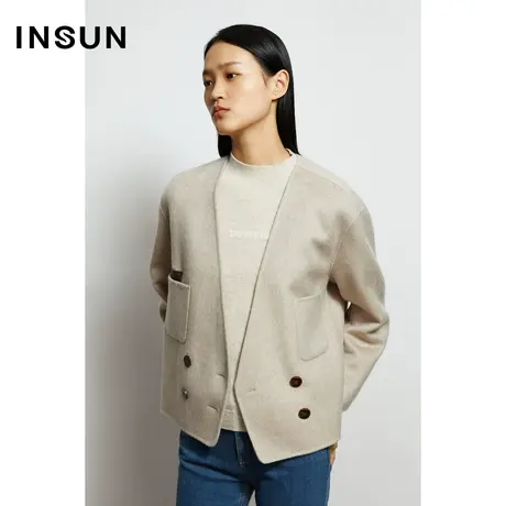 INSUN恩裳秋季口袋薄款柔软毛呢外套图片