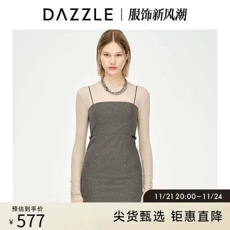 DAZZLE地素奥莱 文艺格纹显瘦吊带连衣裙套装女2D1O6143N商品大图