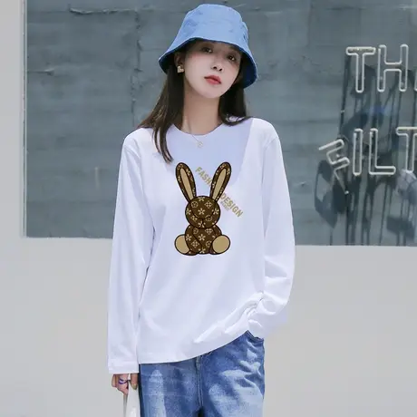 白色长袖t恤女2023新款秋冬宽松纯棉秋冬内搭打底衫上衣ins潮商品大图