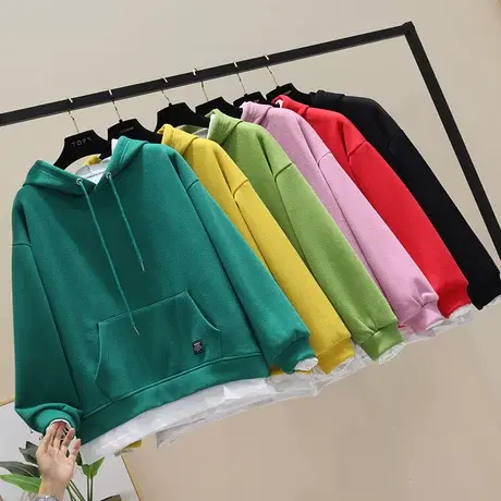假两件连帽卫衣女2023秋冬带帽衫加绒纯色长袖上衣外套加厚卫衣潮图片