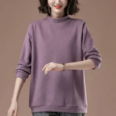 半高领打底衫女秋冬新款加肥加大码女装中年妈妈纯色显瘦长袖上衣图片