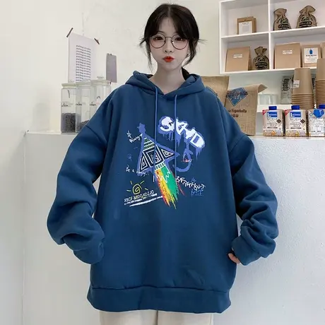连帽卫衣女2020新款秋冬宽松韩版上衣bf慵懒风加绒加厚外套潮ins商品大图