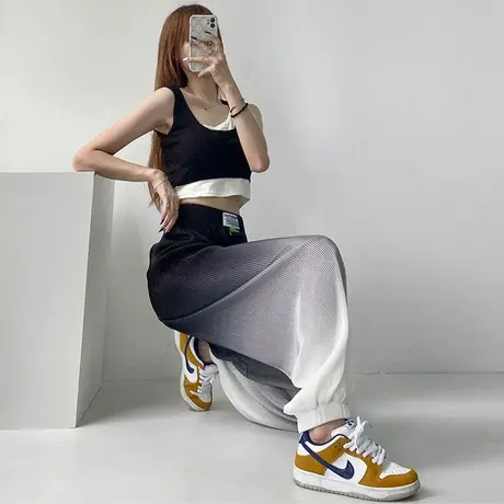 夏季2024新款冰丝运动裤女宽松束脚休闲裤百搭渐变防蚊九分哈伦裤商品大图