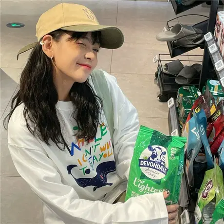 ulzzang原宿风童趣涂鸦印花纯棉宽松长袖T恤女打底衫韩版复古上衣商品大图