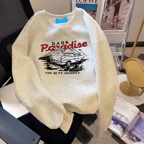 美式卡通卫衣女装oversize秋冬加绒套头长袖上衣大码情侣复古外套商品大图