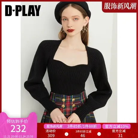 DPLAY复古美背宫廷领灯笼长袖加厚针织套头毛衣商品大图