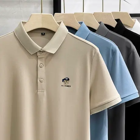 透气珠地夏季男士POLO衫时尚休闲INS小熊潮流翻领韩版保罗短袖T恤图片