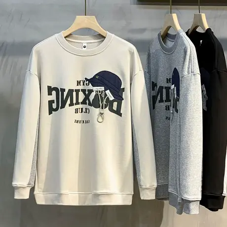 男士卫衣春秋季圆领宽松创意印花潮流ins潮牌秋装上衣2023年新款图片