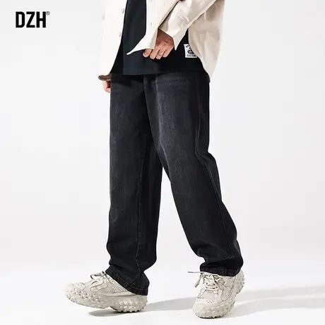 男士黑色阔腿牛仔裤男直筒宽松秋冬大码男裤2024新款裤子美式高街商品大图