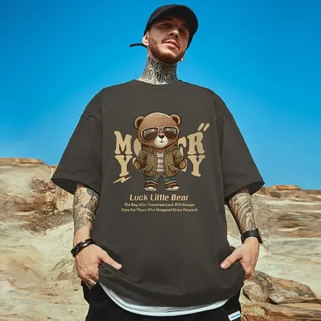 2025新款青少年短袖国潮胖子男装潮牌体T恤宽松大码半袖衣服夏装商品大图