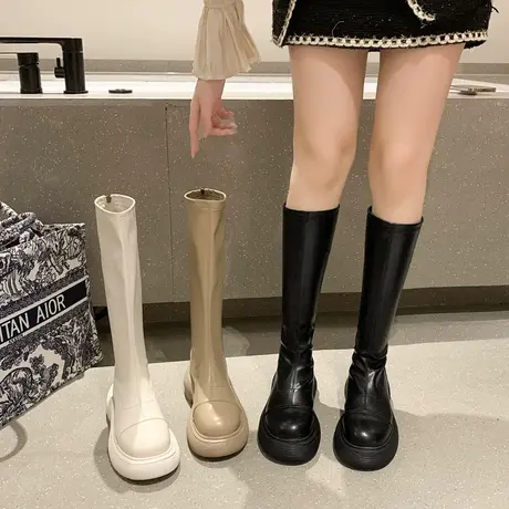 高筒长靴女秋冬2024年新款增高显瘦不过膝小众长筒靴小个子骑士靴商品大图
