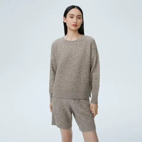 LANCY/朗姿羊毛秋季新款套头针织女宽松短款长袖毛衣女圆领奥莱商品大图