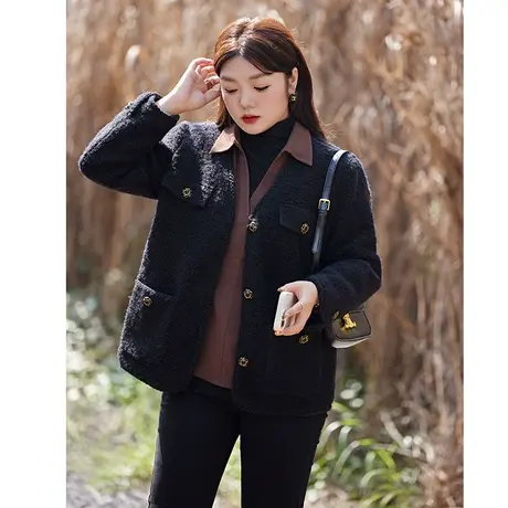 绮娑大码女装春冬新款宽松显瘦胖MM时尚名媛风短款加厚小香风外套图片