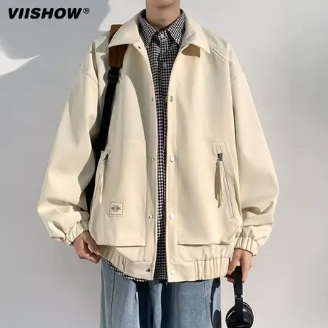 VIISHOW麂皮绒翻领夹克男士冬新款美式潮牌痞帅棒球衣服休闲外套商品大图