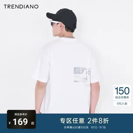 TRENDIANO官方潮牌男装上衣时尚人像印花刺绣棉质宽松圆领短袖T恤商品大图