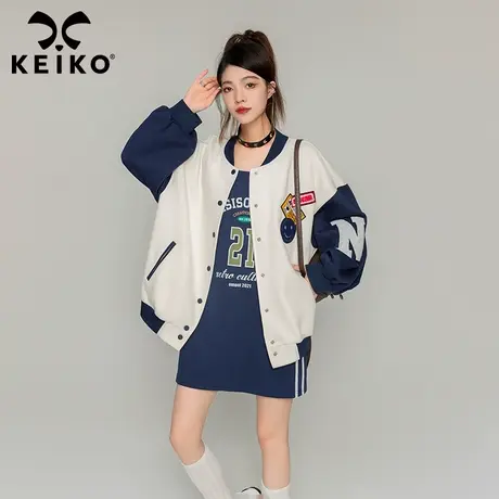 KEIKO 美式棒球服短外套女2024早春撞色拼接绣花小个子夹克上衣图片