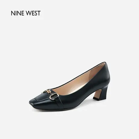 Nine West/玖熙曼彻斯特羊皮粗跟法式单鞋2025夏季新款方头高跟鞋图片