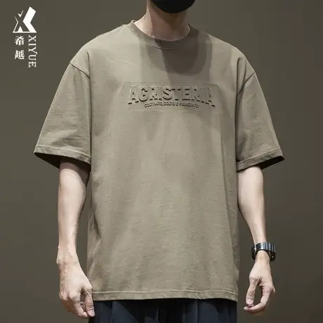 希越重磅纯棉短袖T恤男2024春季新款男士套头打底衫宽松大码上衣商品大图