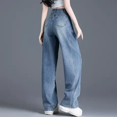 设计感高端牛仔裤女显瘦梨型身材裤子直筒宽松美式高街浅色阔腿裤商品大图