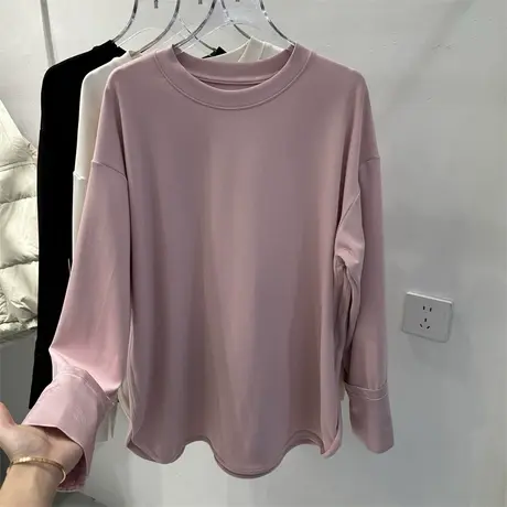 超好看高级感新中式国风缎面T恤打底衫上衣内搭女春宽松长袖卫衣商品大图