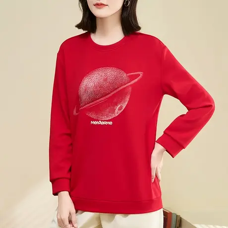 中长款圆领卫衣女春秋2024年新款时尚星球图案宽松休闲上衣外套潮商品大图