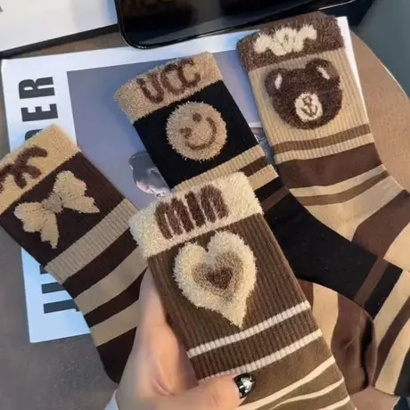 新款袜子女秋冬款长筒加厚高颜值网红爆款高腰甜美可爱羽毛纱袜子商品大图