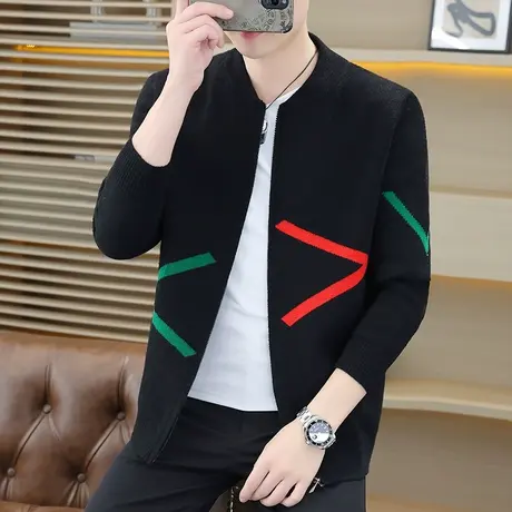 针织衫男2023秋季新款拉链毛衣开衫潮流时尚帅气百搭修身毛衣外套商品大图