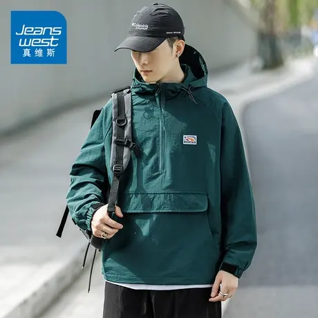 KZ真维斯秋冬季套头卫衣外套外穿冲锋衣男士夹克防风2023年新款潮商品大图