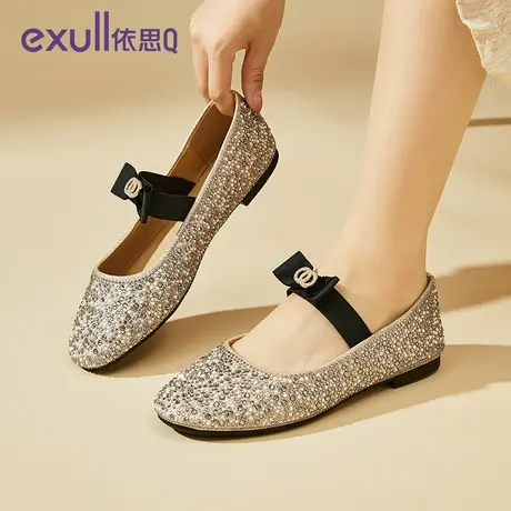 依思q气质浅口软底单鞋女2023年新款冬季法式复古平底玛丽珍女鞋商品大图