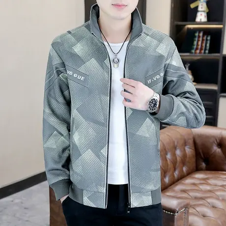 潮牌立领夹克秋季韩版渐变色迷彩帅气外套百搭秋装男士刺绣上衣服商品大图