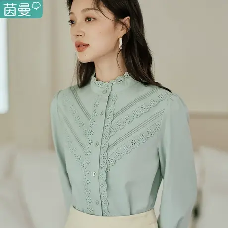 茵曼百搭加厚长袖衬衣女2024新款春秋立领衬衫上衣打底衫免烫抗皱图片