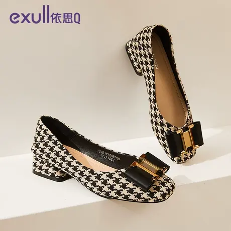 exull/依思Q复古新潮女鞋2024年春秋季新款粗跟扣带饰品女士单鞋商品大图