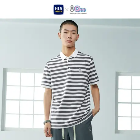 HLA/海澜之家Qee条纹POLO衫2023夏季新款弹力珠地卡通刺绣短袖男图片