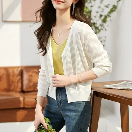 时尚气质温柔针织开衫2023年春季新款淑女爆款显瘦通勤V领上衣商品大图