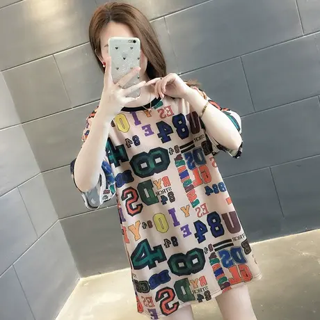 纯棉短袖T恤女装宽松2023年新款秋季洋气中长款设计感打底衫爆款商品大图