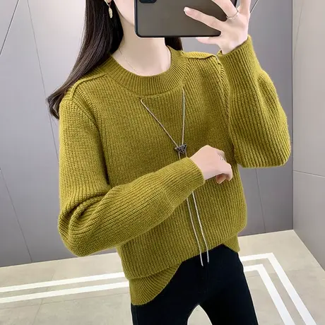 秋冬2023年新款毛衣女宽松外穿圆领套头打底衫女内搭洋气针织衫商品大图