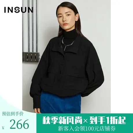 恩裳冬季黑色休闲运动款收袖口设计纽扣女士外套短外套图片