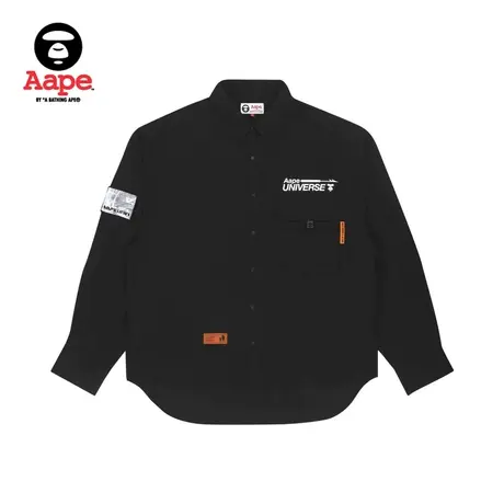 Aape旗舰店男装秋款简约印花工装口袋拼接潮流长袖衬衫8398XXI商品大图
