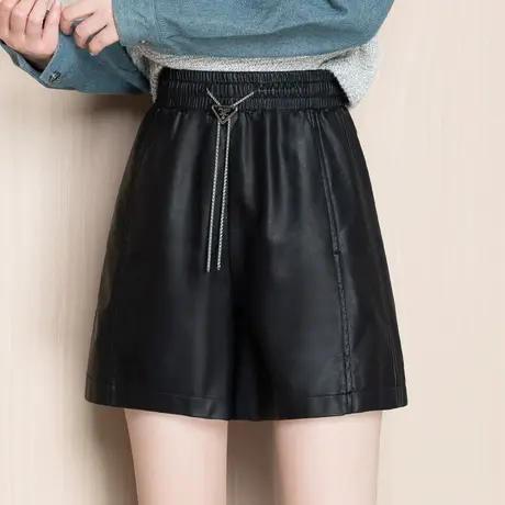 外穿百搭皮短裤女秋季2023新款松紧腰阔腿皮裤时尚显瘦休闲裤靴裤商品大图