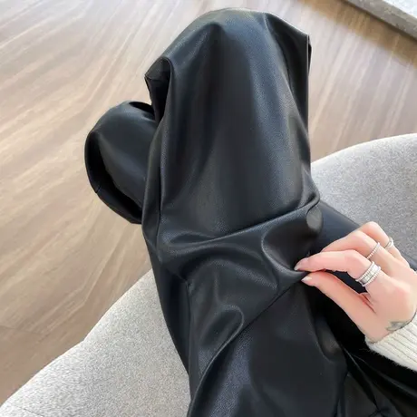 黑色pu皮裤女秋冬季2023新款高腰宽松直筒美式复古显瘦阔腿休闲裤商品大图